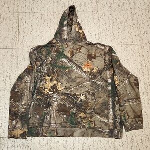 Realtree Hunting Camo Pullover Sweater Green, Tan And Brown With Orange Logo